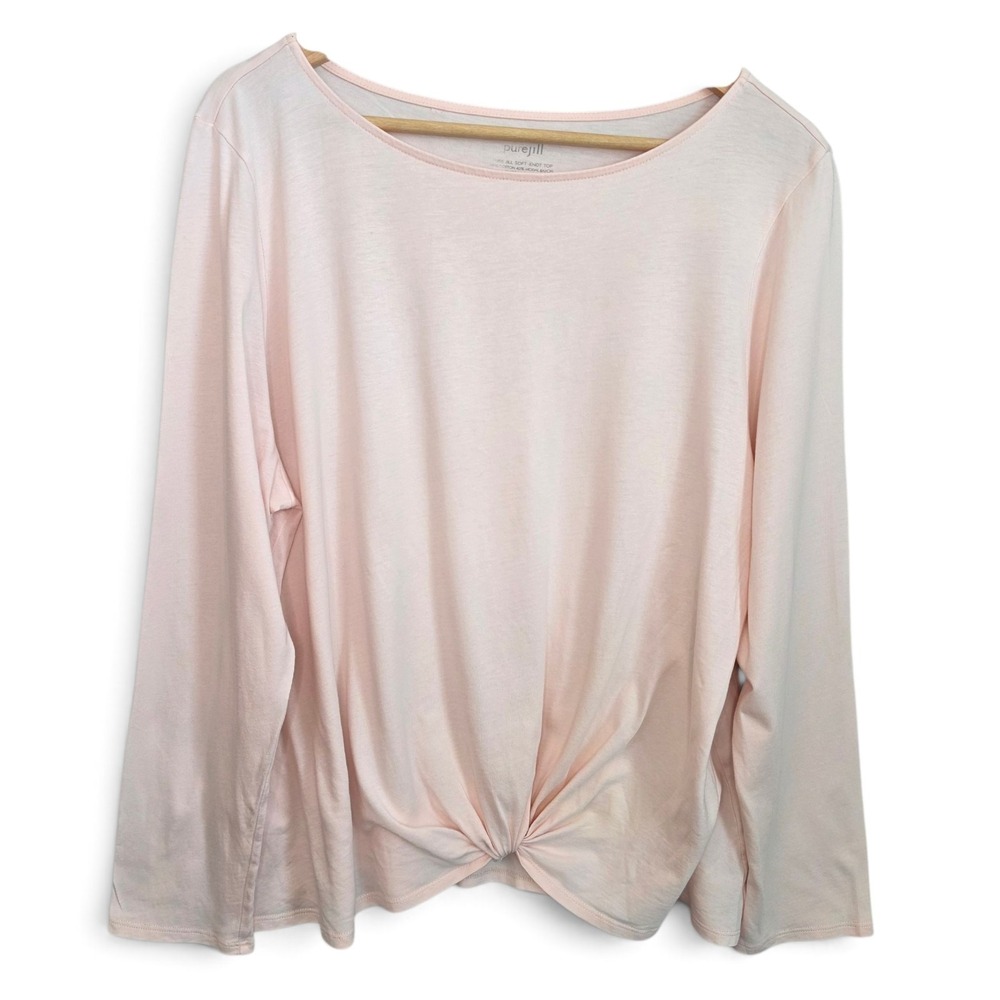 Pure Jill J Jill Soft Knot Top Womens XL Pink Cotton Modal Twist Hem Long Sleeve